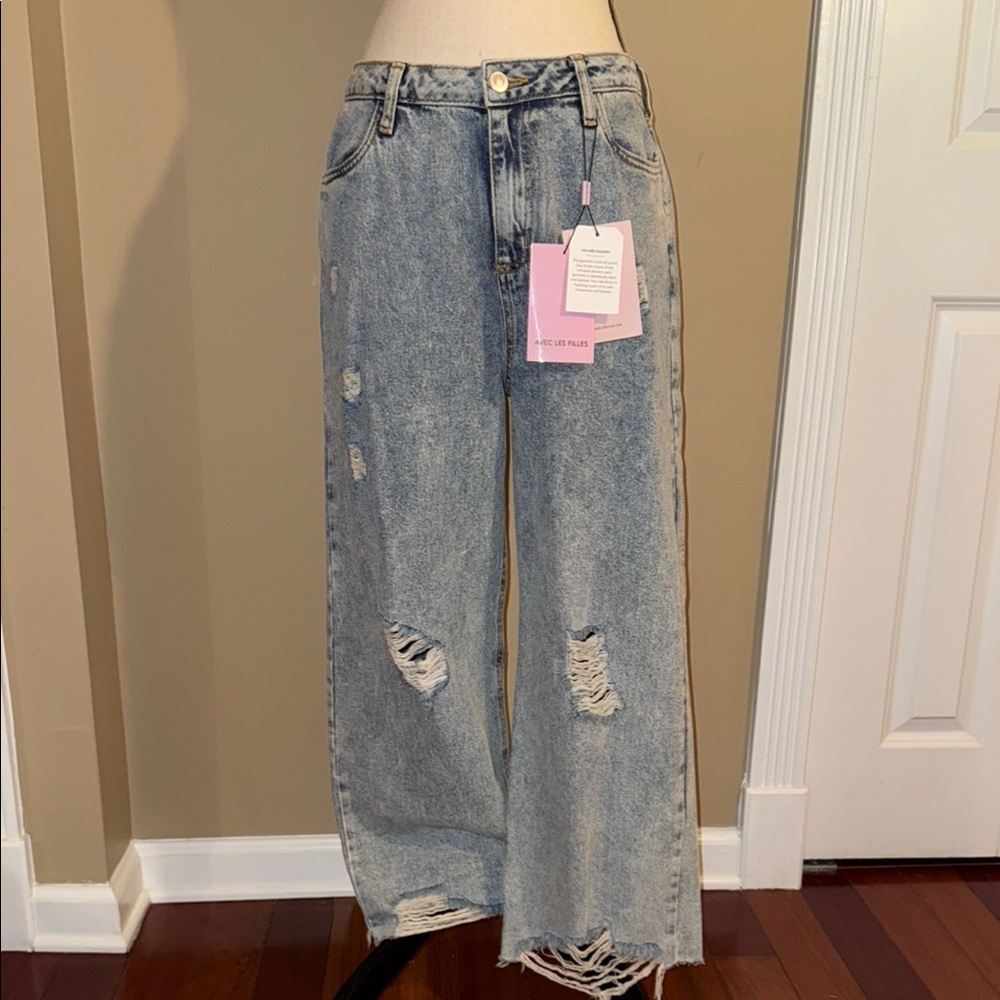 Avec Les Filles wide leg Blue Jeans